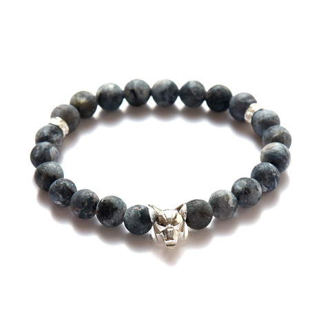 Beaded Wolf Bracelet // Labradorite + Silver Wolf