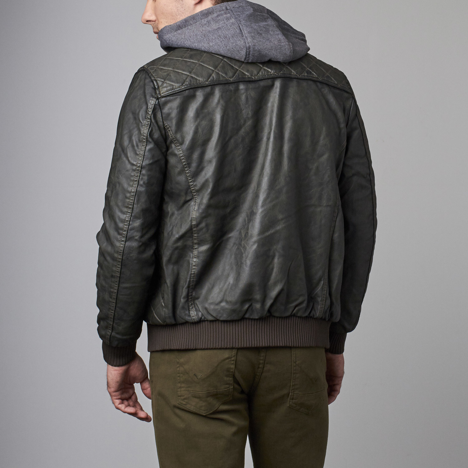 X-Ray Jeans // Ribbed Detail Faux Leather Jacket // Olive (S) - XRay ...
