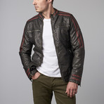 Racing Stripe Faux Leather Jacket // Black (L)