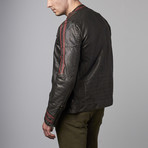 Racing Stripe Faux Leather Jacket // Black (L)