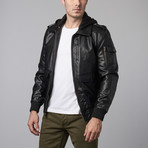 Hooded Faux Leather Jacket // Black (M)