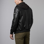 Hooded Faux Leather Jacket // Black (S)