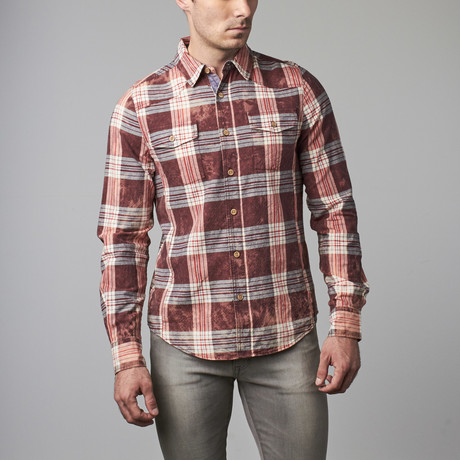 Plaid Button-Up Shirt // Red + Brown (S)