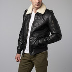 Shearling Collar Aviator Jacket // Black (XL)