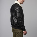 Shearling Collar Aviator Jacket // Black (M)