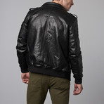 Shearling Collar Aviator Jacket // Black (M)