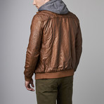 Ribbed Detail Faux Leather Jacket // Tan (M)