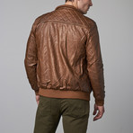 Ribbed Detail Faux Leather Jacket // Tan (M)