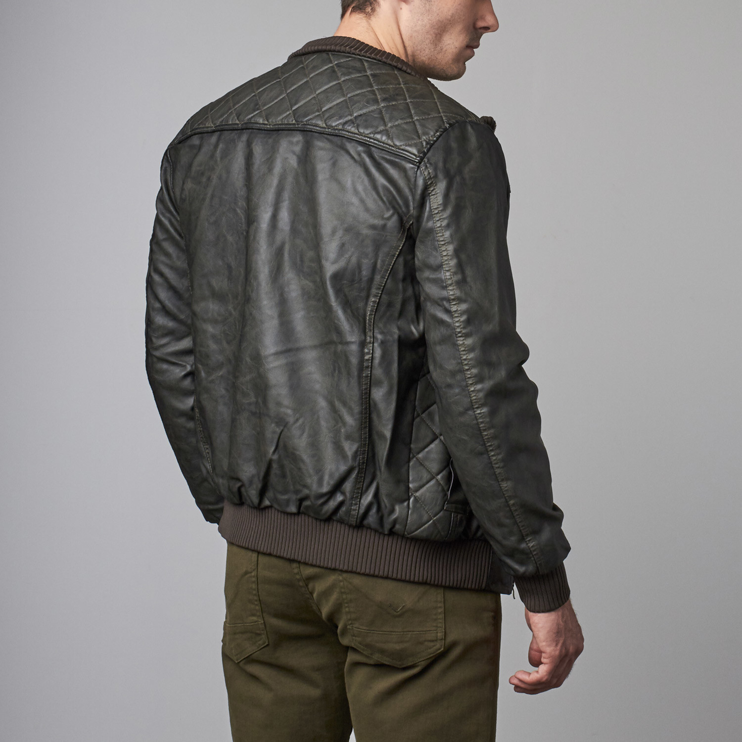 X-Ray Jeans // Ribbed Detail Faux Leather Jacket // Olive (S) - XRay ...