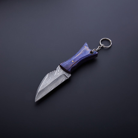 Damascus Handmade Keychain Knife + Sheath // KC-08