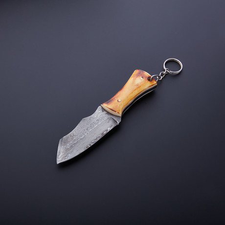 Damascus Handmade Keychain Knife + Sheath // KC-06