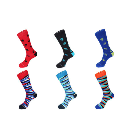 Mid-Calf Socks // Skulls + Stripes // Pack of 6