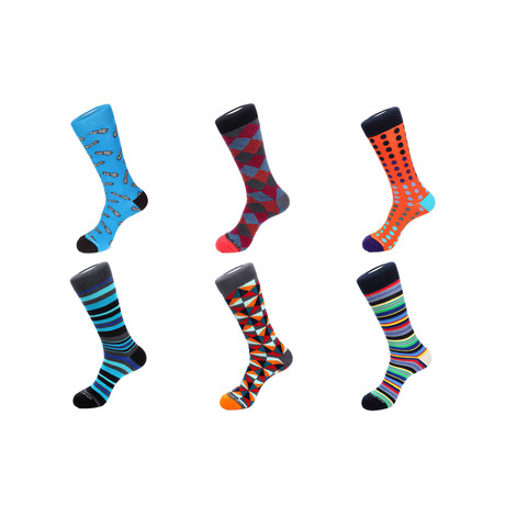 Mid-Calf Socks // Patterns + Stripes // Pack of 6