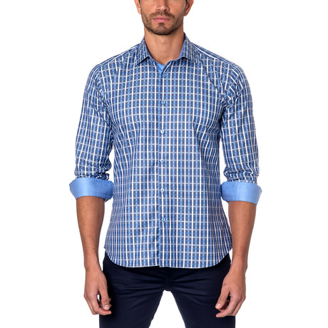 Medium Plaid Button-Up Shirt / Blue + White (S)