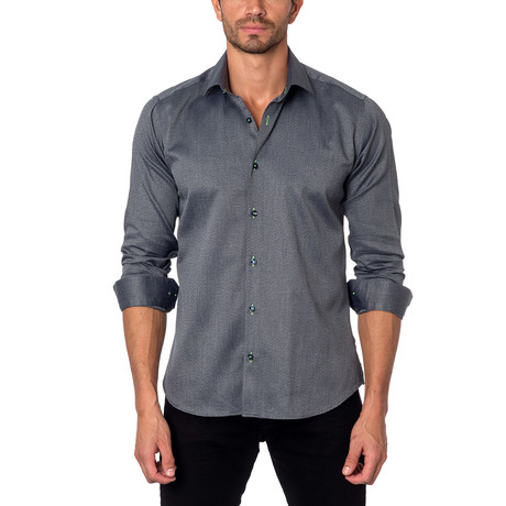 Woven Pattern Button-Up Shirt // Grey (S)