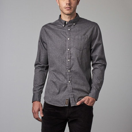 Button Collar Jaspe Shirt // Black (S)