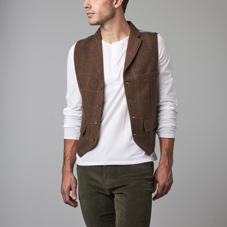 Wool Windowpane Vest // Brown (S)