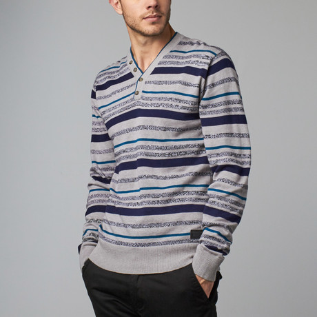 V-Neck Button Sweater // Grey (S)