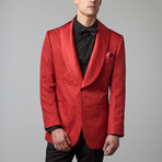 Paisely Dinner Jacket + Pocket Square //  Red + White (US: 38R)