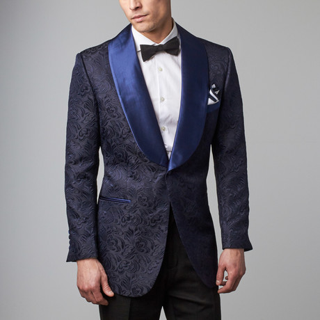 Paisely Dinner Jacket + Pocket Square // Navy + White (US: 36S)