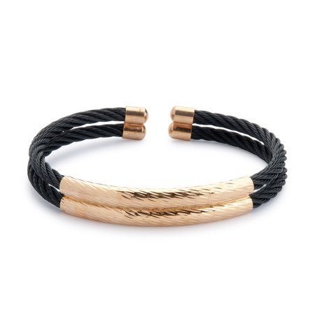Wire Cable Cuff Bracelet // Black + Gold