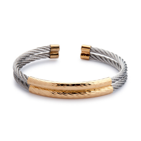 Wire Cable Cuff Bracelet // Silver + Gold