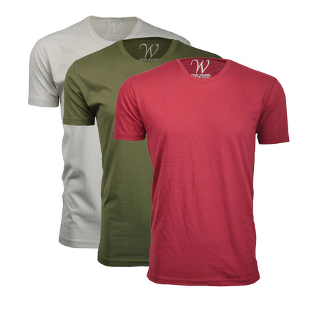 Ultra Soft Suede Crew-Neck // Burgundy + Military Green + Sand // Pack of 3 (S)