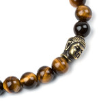 Tiger Eye + Brass Buddha Charm Bracelet (Small // 7.5")