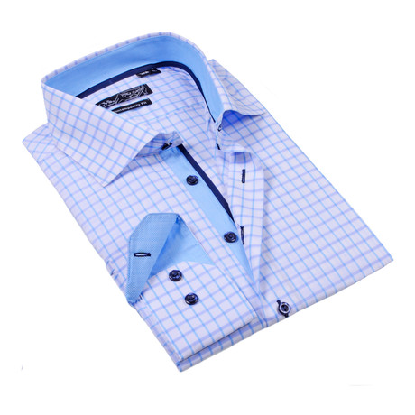 Button-Up Dress Shirt // Light Blue Large Check (S)