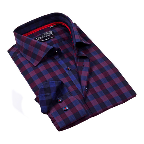 Button-Up Dress Shirt // Navy + Burgandy (S)