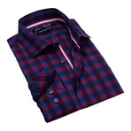 Button-Up Dress Shirt // Navy + Burgandy Plaid (3XL)