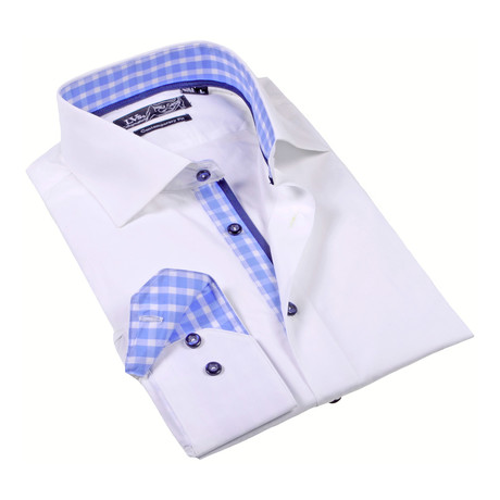 Button-Up Dress Shirt // White + Blue Plaid (S)