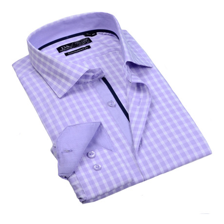 Button-Up Dress Shirt // Lavander Gingham (S)
