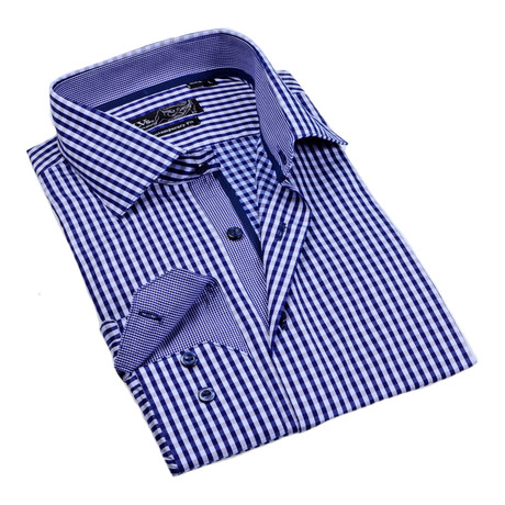 Button-Up Dress Shirt // Navy Blue Ginham (S)