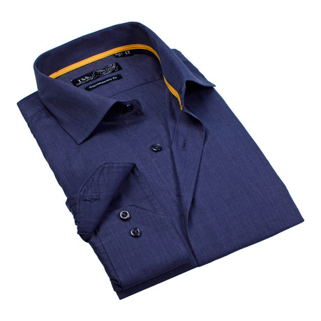 Button-Up Dress Shirt // Charcoal + Blue (S)