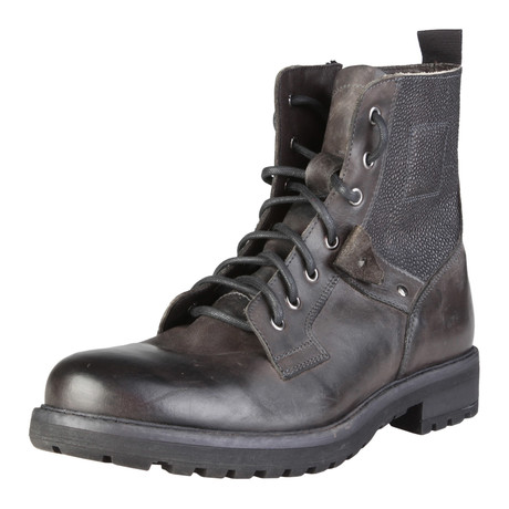 Sebastiano Mixed Texture Lace-Up Boot // Grey (Size: 40 (Euro))