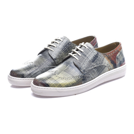 Caster Wingtip Derby Sneaker // Grey + Yellow + Red (Euro: 40)