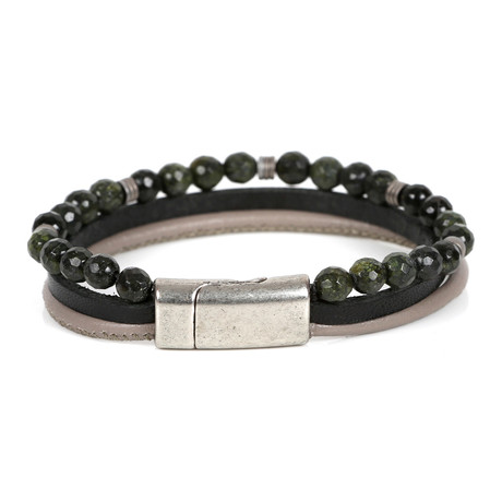 Beren Leather Bracelet // Green + Mink