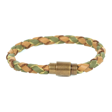 Cagan Leather Bracelet // Green + Camel