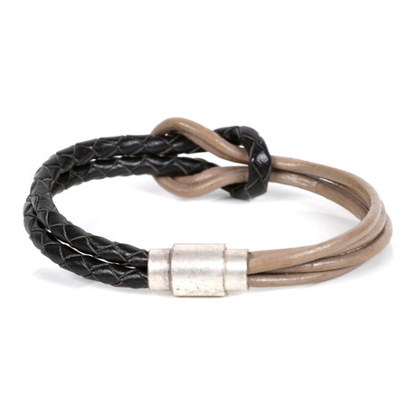 Koray Leather Bracelet // Black + Beige
