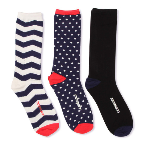 Zags + Dots + Solids Sock Pack // Navy + Red + Black // 3-Pack (Size: 36-40 (Euro))