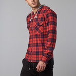 Zeedat Hooded Flannel Shirt Jacket // Red (L)
