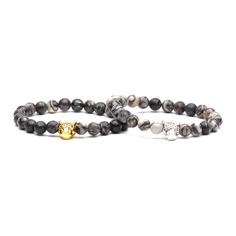 Leopard Bracelet // Black + Grey // Set of 2