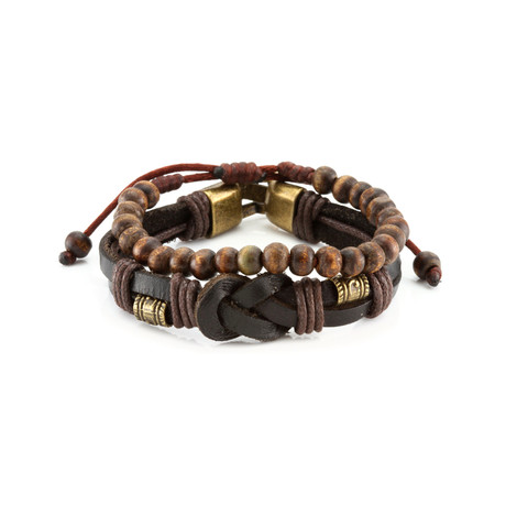 The Wood Hide Bracelet Set // Brown