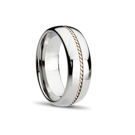 Classic Twist Inlay Tungsten Ring // Silver (Size 9)