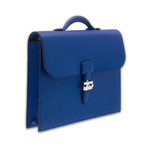 Папка портфель кожаный. Blue Briefcase with the Yellow Handle.