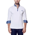 Long-Sleeve Pocket Polo // White + Blue (XL)