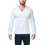 V-Neck Jacquard Square Dress Shirt // White + Black (S)