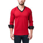 V-Neck Jacquard Square Dress Shirt // Red + Black (2XL)