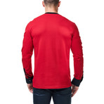 V-Neck Jacquard Square Dress Shirt // Red + Black (XL)